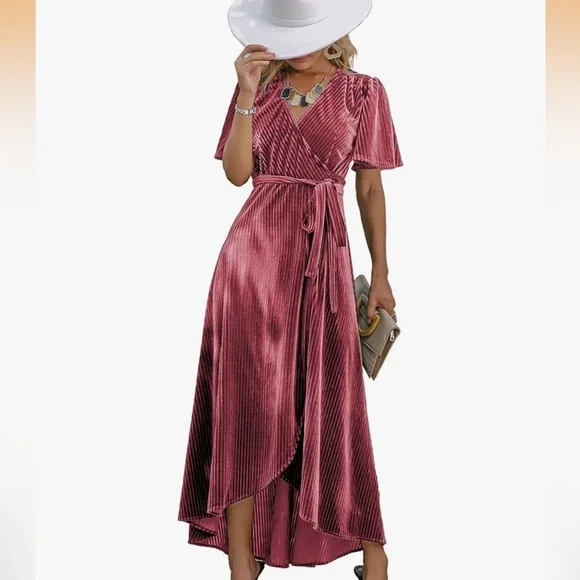 Simplee Raspberry Wrap Dress - Picture 13 of 14